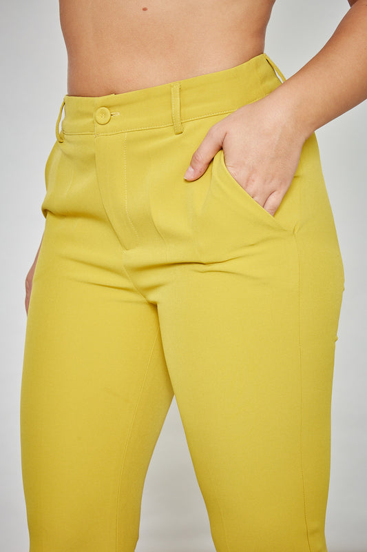 Pantalon broek, gele pantalon, lime trouser, front
