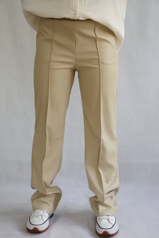 Leather beige pants with straight legs