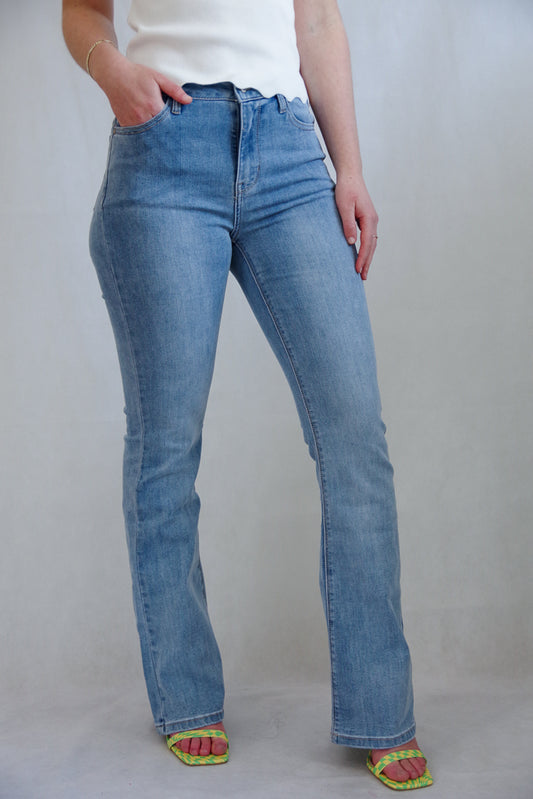 Flared jeans with a blue wash