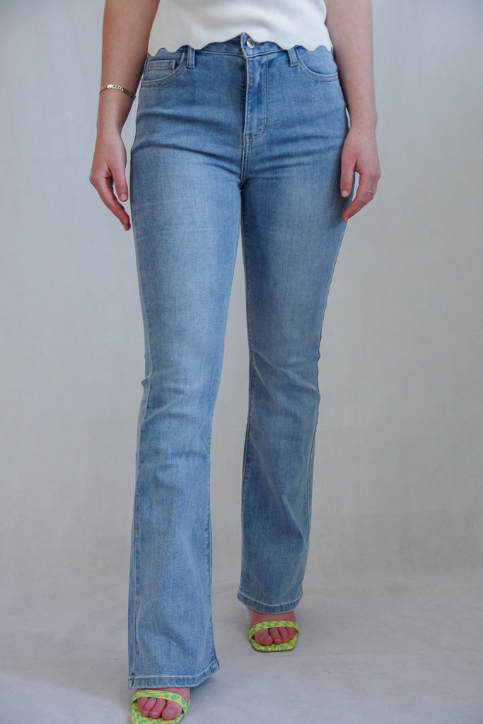 Flared jeans with a blue wash