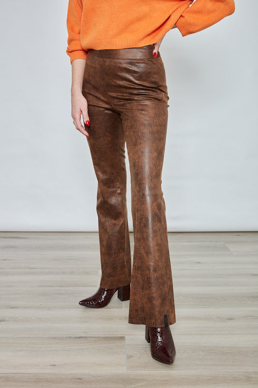 Jhenit - pantalon évasé en cuir marron